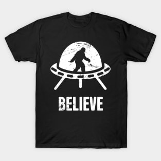 BELIEVE | Bigfoot In An Alien UFO T-Shirt